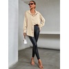 image:imageLYANER Womens Satin Silky Loose Turn Down V Neck Long Sleeve Button Blouse Shirt TopBeige