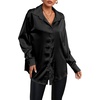 image:imageLYANER Womens Satin Silky Loose Turn Down V Neck Long Sleeve Button Blouse Shirt TopBlack