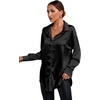 image:imageLYANER Womens Satin Silky Loose Turn Down V Neck Long Sleeve Button Blouse Shirt TopBlack