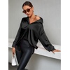 image:imageLYANER Womens Satin Silky Loose Turn Down V Neck Long Sleeve Button Blouse Shirt TopBlack