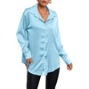 image:imageLYANER Womens Satin Silky Loose Turn Down V Neck Long Sleeve Button Blouse Shirt TopBlue