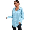 image:imageLYANER Womens Satin Silky Loose Turn Down V Neck Long Sleeve Button Blouse Shirt TopBlue