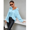 image:imageLYANER Womens Satin Silky Loose Turn Down V Neck Long Sleeve Button Blouse Shirt TopBlue