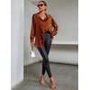 image:imageLYANER Womens Satin Silky Loose Turn Down V Neck Long Sleeve Button Blouse Shirt TopBrown