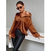 image:imageLYANER Womens Satin Silky Loose Turn Down V Neck Long Sleeve Button Blouse Shirt TopBrown