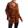 image:imageLYANER Womens Satin Silky Loose Turn Down V Neck Long Sleeve Button Blouse Shirt TopBrown