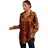 image:imageLYANER Womens Satin Silky Loose Turn Down V Neck Long Sleeve Button Blouse Shirt TopBrown