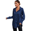 image:imageLYANER Womens Satin Silky Loose Turn Down V Neck Long Sleeve Button Blouse Shirt TopDark Blue
