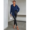 image:imageLYANER Womens Satin Silky Loose Turn Down V Neck Long Sleeve Button Blouse Shirt TopDark Blue