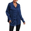 image:imageLYANER Womens Satin Silky Loose Turn Down V Neck Long Sleeve Button Blouse Shirt TopDark Blue