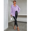 image:imageLYANER Womens Satin Silky Loose Turn Down V Neck Long Sleeve Button Blouse Shirt TopLight Purple