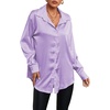 image:imageLYANER Womens Satin Silky Loose Turn Down V Neck Long Sleeve Button Blouse Shirt TopLight Purple