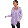 image:imageLYANER Womens Satin Silky Loose Turn Down V Neck Long Sleeve Button Blouse Shirt TopLight Purple