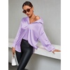 image:imageLYANER Womens Satin Silky Loose Turn Down V Neck Long Sleeve Button Blouse Shirt TopLight Purple