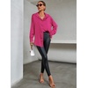 image:imageLYANER Womens Satin Silky Loose Turn Down V Neck Long Sleeve Button Blouse Shirt TopRose