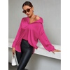 image:imageLYANER Womens Satin Silky Loose Turn Down V Neck Long Sleeve Button Blouse Shirt TopRose