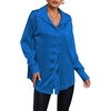 image:imageLYANER Womens Satin Silky Loose Turn Down V Neck Long Sleeve Button Blouse Shirt TopRoyal Blue