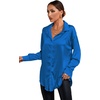 image:imageLYANER Womens Satin Silky Loose Turn Down V Neck Long Sleeve Button Blouse Shirt TopRoyal Blue