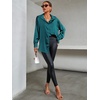 image:imageLYANER Womens Satin Silky Loose Turn Down V Neck Long Sleeve Button Blouse Shirt TopTeal