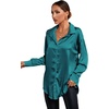 image:imageLYANER Womens Satin Silky Loose Turn Down V Neck Long Sleeve Button Blouse Shirt TopTeal