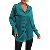 image:imageLYANER Womens Satin Silky Loose Turn Down V Neck Long Sleeve Button Blouse Shirt TopTeal