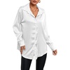 image:imageLYANER Womens Satin Silky Loose Turn Down V Neck Long Sleeve Button Blouse Shirt TopWhite
