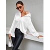 image:imageLYANER Womens Satin Silky Loose Turn Down V Neck Long Sleeve Button Blouse Shirt TopWhite