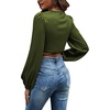 image:imageLYANER Womens Satin Wrap V Neck Criss Cross Tie Long Sleeve Crop Blouse TopArmy Green