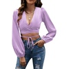 image:imageLYANER Womens Satin Wrap V Neck Criss Cross Tie Long Sleeve Crop Blouse TopLight Purple