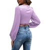 image:imageLYANER Womens Satin Wrap V Neck Criss Cross Tie Long Sleeve Crop Blouse TopLight Purple