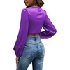 image:imageLYANER Womens Satin Wrap V Neck Criss Cross Tie Long Sleeve Crop Blouse TopPurple