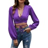 image:imageLYANER Womens Satin Wrap V Neck Criss Cross Tie Long Sleeve Crop Blouse TopPurple