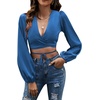 image:imageLYANER Womens Satin Wrap V Neck Criss Cross Tie Long Sleeve Crop Blouse TopRoyal Blue