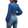 image:imageLYANER Womens Satin Wrap V Neck Criss Cross Tie Long Sleeve Crop Blouse TopRoyal Blue