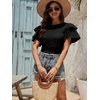 image:imageLYANER Womens Self Tie Back Scoop Neck Layer Ruffle Trim Short Sleeve Crop Top Blouse ShirtBlack