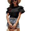 image:imageLYANER Womens Self Tie Back Scoop Neck Layer Ruffle Trim Short Sleeve Crop Top Blouse ShirtBlack