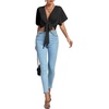 image:imageLYANER Womens Sexy Deep V Neck Tie Front Wrap Cropped Blouse Bell Short Sleeve Ruffle Crop TopsBlack