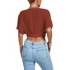 image:imageLYANER Womens Sexy Deep V Neck Tie Front Wrap Cropped Blouse Bell Short Sleeve Ruffle Crop TopsBrick Red