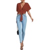 image:imageLYANER Womens Sexy Deep V Neck Tie Front Wrap Cropped Blouse Bell Short Sleeve Ruffle Crop TopsBrick Red