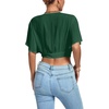 image:imageLYANER Womens Sexy Deep V Neck Tie Front Wrap Cropped Blouse Bell Short Sleeve Ruffle Crop TopsDark Green