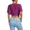 image:imageLYANER Womens Sexy Deep V Neck Tie Front Wrap Cropped Blouse Bell Short Sleeve Ruffle Crop TopsDark Purple