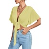 image:imageLYANER Womens Sexy Deep V Neck Tie Front Wrap Cropped Blouse Bell Short Sleeve Ruffle Crop TopsLight Yellow