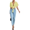 image:imageLYANER Womens Sexy Deep V Neck Tie Front Wrap Cropped Blouse Bell Short Sleeve Ruffle Crop TopsLight Yellow