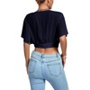 image:imageLYANER Womens Sexy Deep V Neck Tie Front Wrap Cropped Blouse Bell Short Sleeve Ruffle Crop TopsNavy Blue
