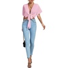 image:imageLYANER Womens Sexy Deep V Neck Tie Front Wrap Cropped Blouse Bell Short Sleeve Ruffle Crop TopsPink