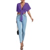 image:imageLYANER Womens Sexy Deep V Neck Tie Front Wrap Cropped Blouse Bell Short Sleeve Ruffle Crop TopsPurple