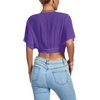 image:imageLYANER Womens Sexy Deep V Neck Tie Front Wrap Cropped Blouse Bell Short Sleeve Ruffle Crop TopsPurple