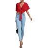 image:imageLYANER Womens Sexy Deep V Neck Tie Front Wrap Cropped Blouse Bell Short Sleeve Ruffle Crop TopsRed