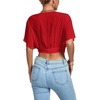 image:imageLYANER Womens Sexy Deep V Neck Tie Front Wrap Cropped Blouse Bell Short Sleeve Ruffle Crop TopsRed