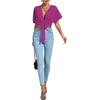 image:imageLYANER Womens Sexy Deep V Neck Tie Front Wrap Cropped Blouse Bell Short Sleeve Ruffle Crop TopsRose
